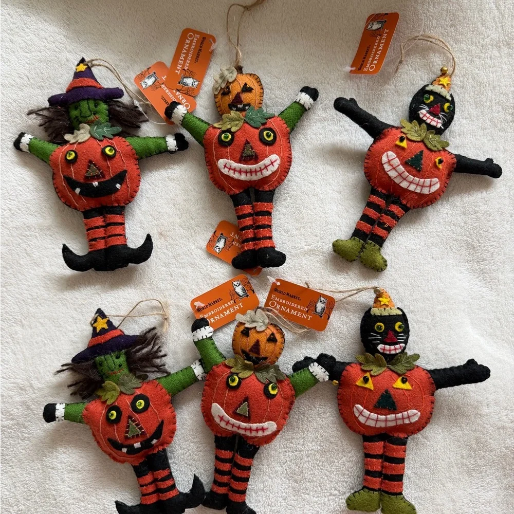 World Market Halloween Embroidered Ornament Set of 6 - Picture 1 of 7